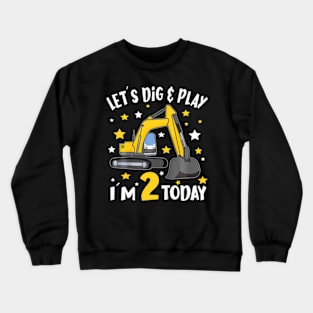 Construction Truck 2Nd Birthday Boy 2 Bday Excavator Digger Crewneck Sweatshirt